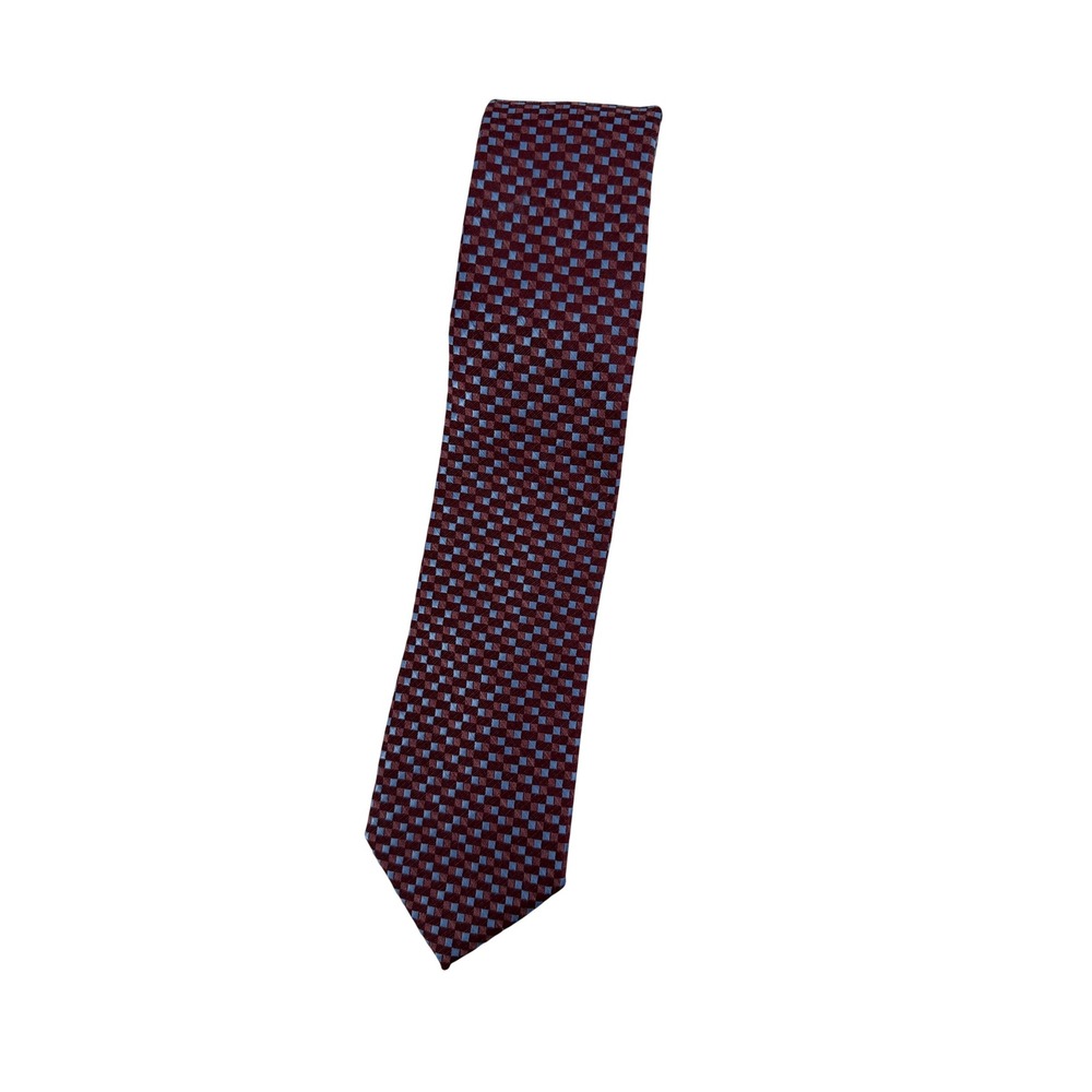 Michael Kors Mens Burgundy Blue Geometric Checkerboard Necktie 2MKC23-1124 NWT